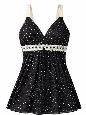 Studio Donatella Adjustable Straps Black Polka Dot Lace Trim Cami Top Size M